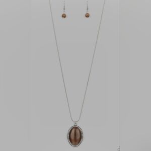 Paparazzi Set Glisten To This Silver and Brown Pendant Necklace
